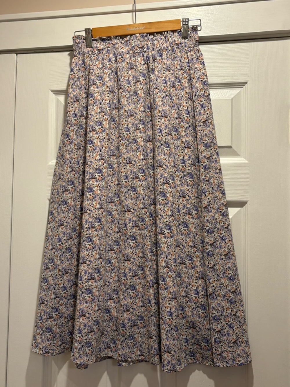 Floral A-Line Midi Skirt in Blue and Cream